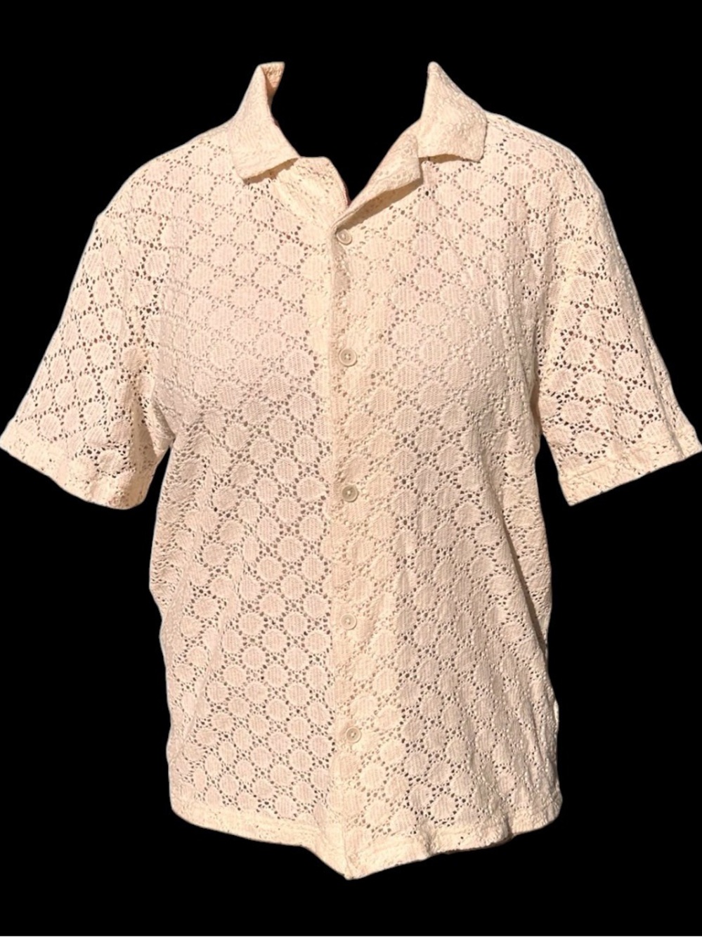 Cactus Man Ricky Singh Cream Crochet Short-Sleeve Button-Down Shirt